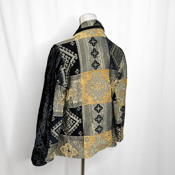Parsley & Sage Patchwork Jacket Geometric Velour Black Gold Tapestry Women's M - Picture 8 of 10